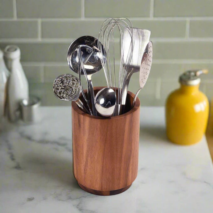 Medium Acacia Lazy Susan Utensil Holder