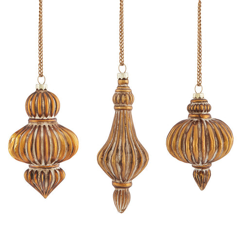 Napa Home & Garden Parisienne Ribbed Glass Ornaments, Antique Gold, Set of 3 - The Barrington Garage