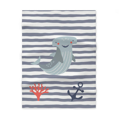 Boys Blanket Blue Striped Ocean Shark, Boys Throw Blanet, GirlsBoys Bedding, Baby Boys Toddler Binkie | Pippa + June