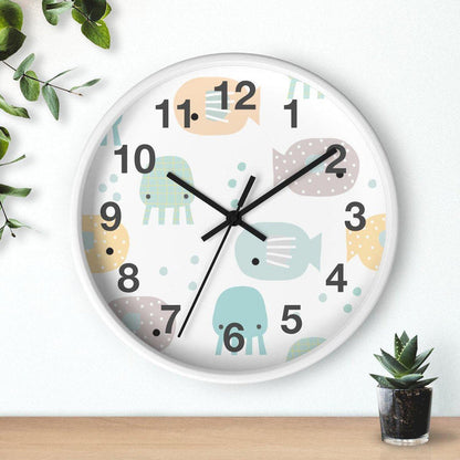 Kids Wall Clock Ocean Fish, Gender Neutral, Large Clock, Silent No Ticking, Nursery Wall Clock, Childrens Wall Clock, Kids Bedroom Wall Decor, Nursery Wall Decor, Kids Decor, Made in the USA | Pippa + June