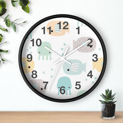 Kids Wall Clock Ocean Fish, Gender Neutral, Large Clock, Silent No Ticking, Nursery Wall Clock, Childrens Wall Clock, Kids Bedroom Wall Decor, Nursery Wall Decor, Kids Decor, Made in the USA | Pippa + June