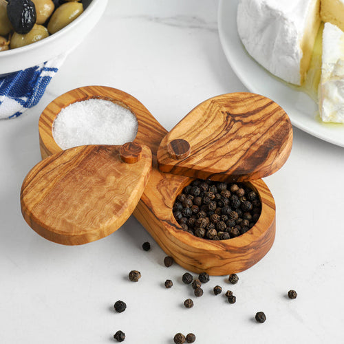 Olive Wood Handmade Salt & Pepper Box