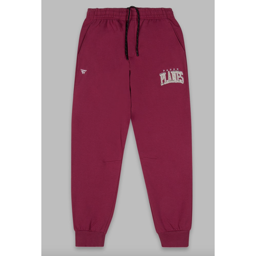 A detailed image of the Paper Planes Volume 2 Fleece Carmine Jogger, a stylish and comfortable fleece jogger in a vibrant carmine color
