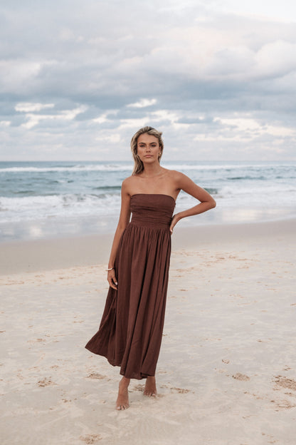 Kayt Strapless Dress - Chocolate Brown
