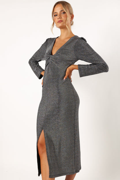 Luminate Long Sleeve Midi Dress - Silver