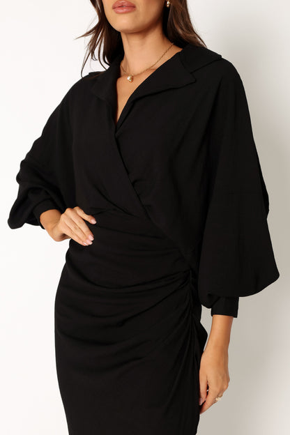 Paxton Long Sleeve Midi Dress - Black