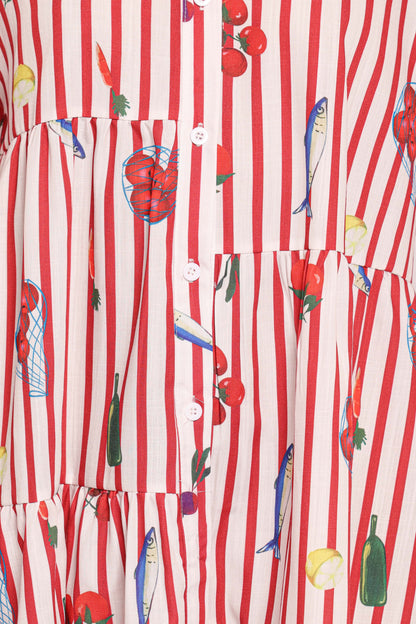 Peachy Mini Dress - Red Picnic Stripe