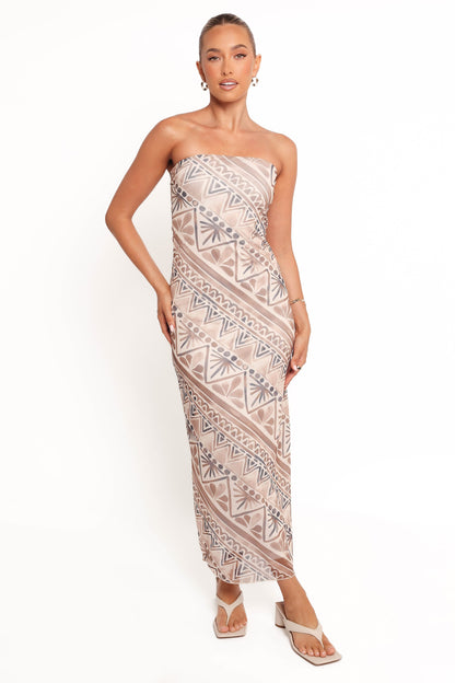 Saskia Strapless Midi Dress - Brown