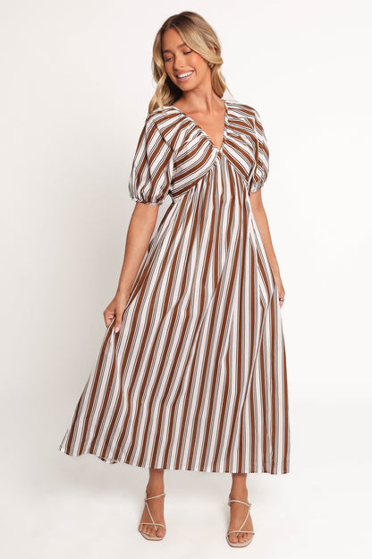 Sullivan Puff Sleeve Maxi Dress - Chocolate Stripe