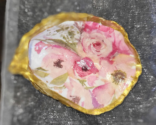 Pink Floral Small Oyster Shell Ring Dish - Potpourri Gift Shop