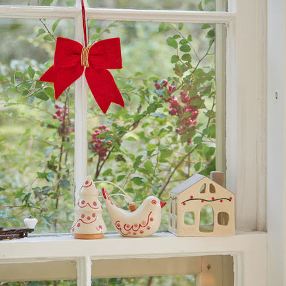 Pink Painted Ceramic Bird Ornament
