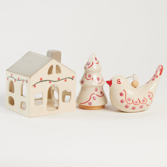 Pink Painted Ceramic Bird Ornament