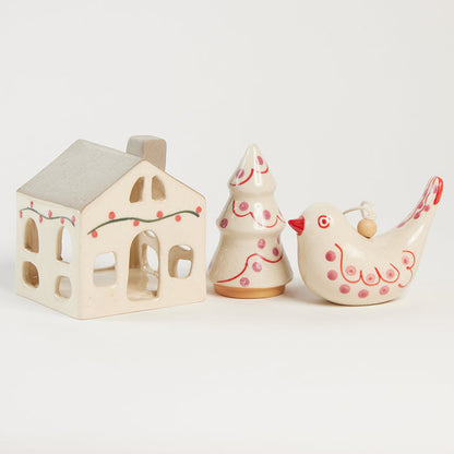 Pink Painted Ceramic Bird Ornament