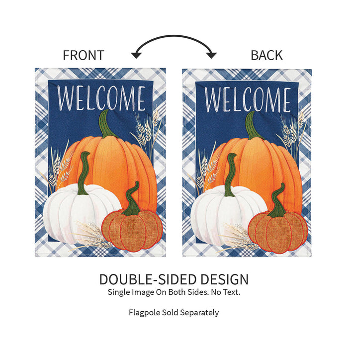 Plaid Pumpkins Applique Garden Flag