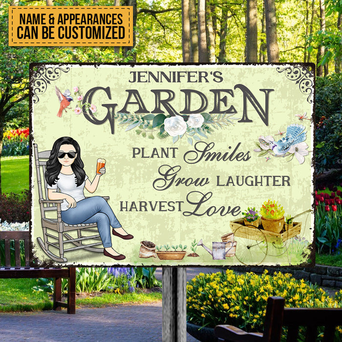Plant Smiles Grow Laughter Harvest Love - Garden Sign - Personalized Custom Classic Metal Signs