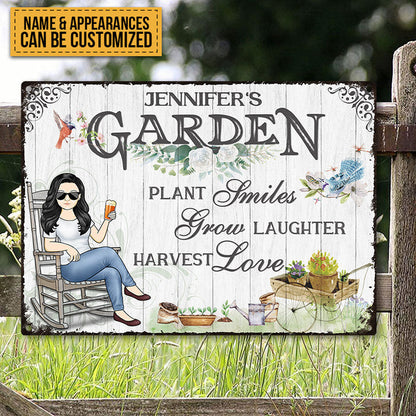 Plant Smiles Grow Laughter Harvest Love - Garden Sign - Personalized Custom Classic Metal Signs