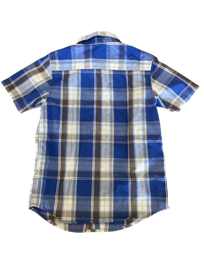 Pre-Loved Youth Wrangler Blue Plaid Button Up Shirt *Youth L 10/12 - Deer Creek Mercantile