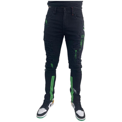 High-quality Preme Buffalo Green Handpaint Denim Jeans (PR-WB-728) showcasing unique hand-painted detailing and premium denim fabric