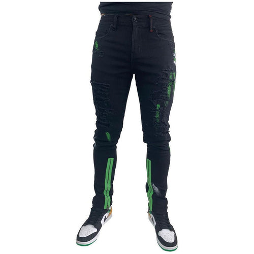 High-quality Preme Buffalo Green Handpaint Denim Jeans (PR-WB-728) showcasing unique hand-painted detailing and premium denim fabric