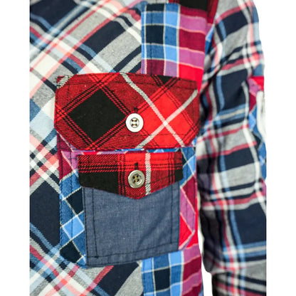 Close-up of the front pocket detail on PREME Drifter Multi Red Flannel Button Up