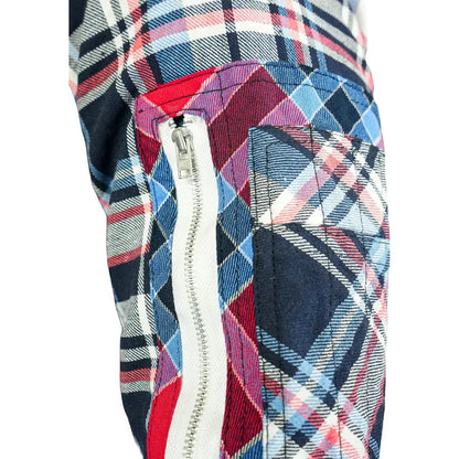 PREME Drifter Multi Red Flannel Button Up styled with denim jeans and sneakers