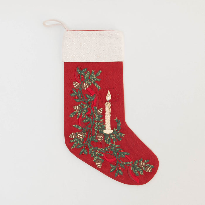 Red Candle Garland Linen Stocking