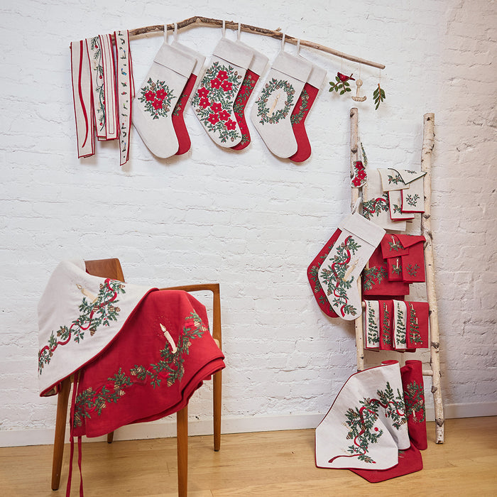 Red Candle Garland Linen Stocking