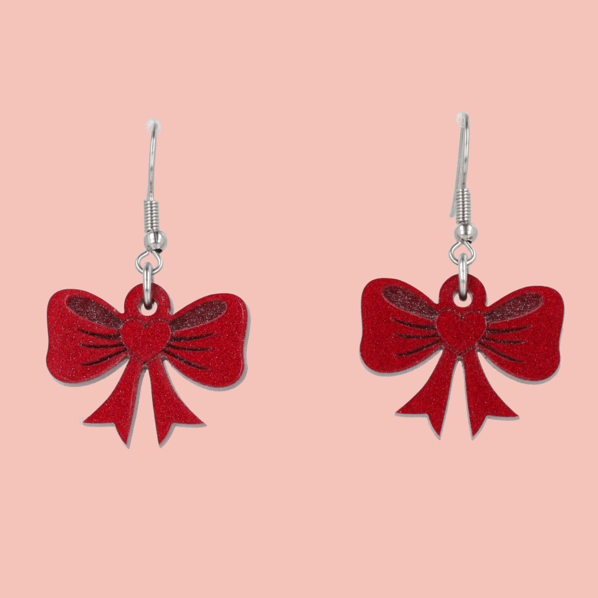 Red Heart Bow Earrings