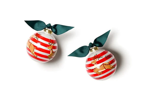 Reindeer In Flight Glass Ornament