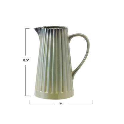 Sage Green Stoneware Ribbed Pitcher