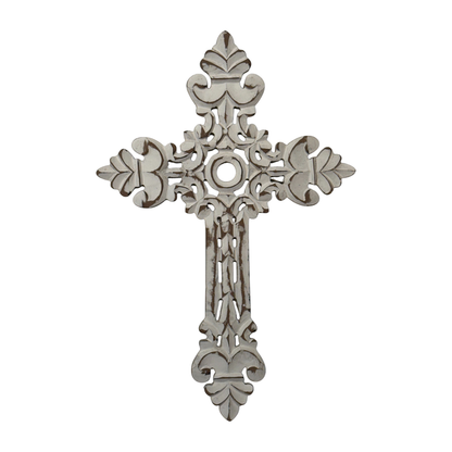 San Raul Fleur Carved MDF Wall Cross-Distressed White