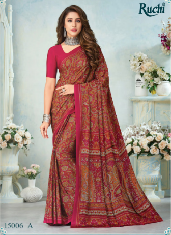 Saree Sari Luxury  Premium American Crape Georgette Design - 15006 A