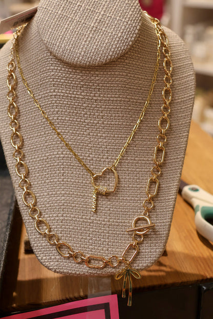 Sasha Toggle Front Charm Necklace Base in Shiny Gold