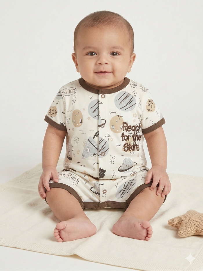 Space Boy -Half Sleeve- Summer Romper Off white