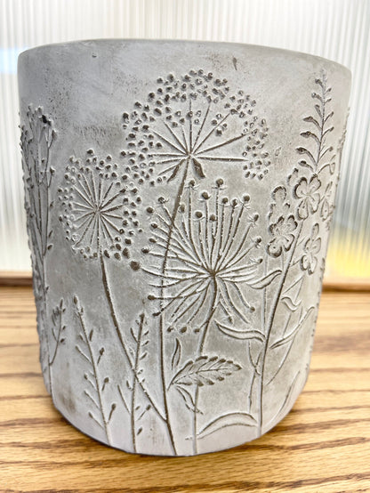 Straight Full Wildflower Cement Pot