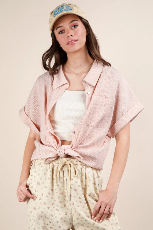 Summer Prairie Crinkled Over Shirt *Blush - Deer Creek Mercantile