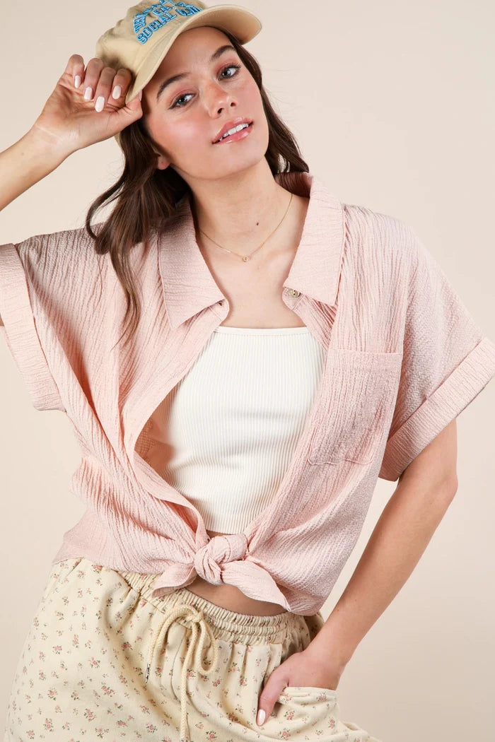 Summer Prairie Crinkled Over Shirt *Blush - Deer Creek Mercantile