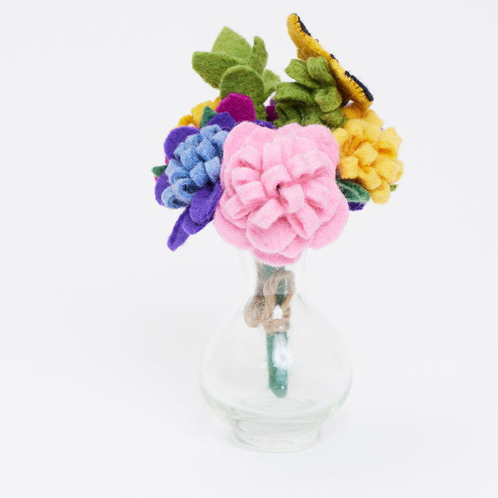 Bright summer felt flower bouquet with butterfly accent, perfect for seasonal gifting or display.