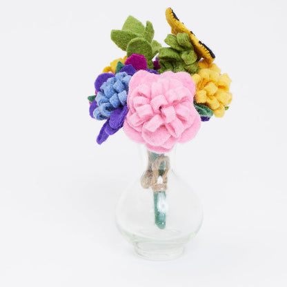 Bright summer felt flower bouquet with butterfly accent, perfect for seasonal gifting or display.