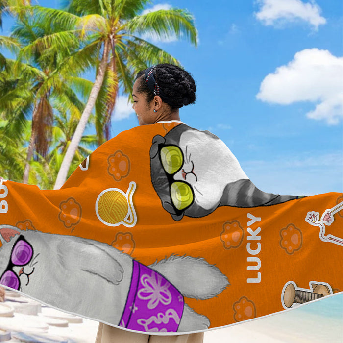 Swimsuit Fluffy Cats Gift For Pet Lovers - Cat Lovers - Personalized Beach Towel
