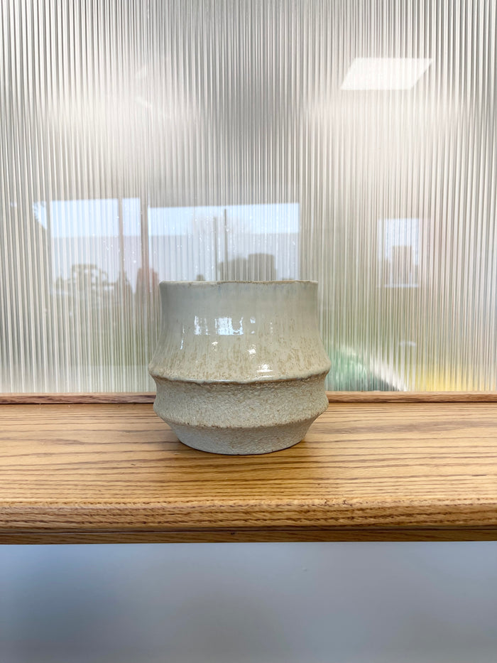 Tall Many Layers Tan Stoneware Planter