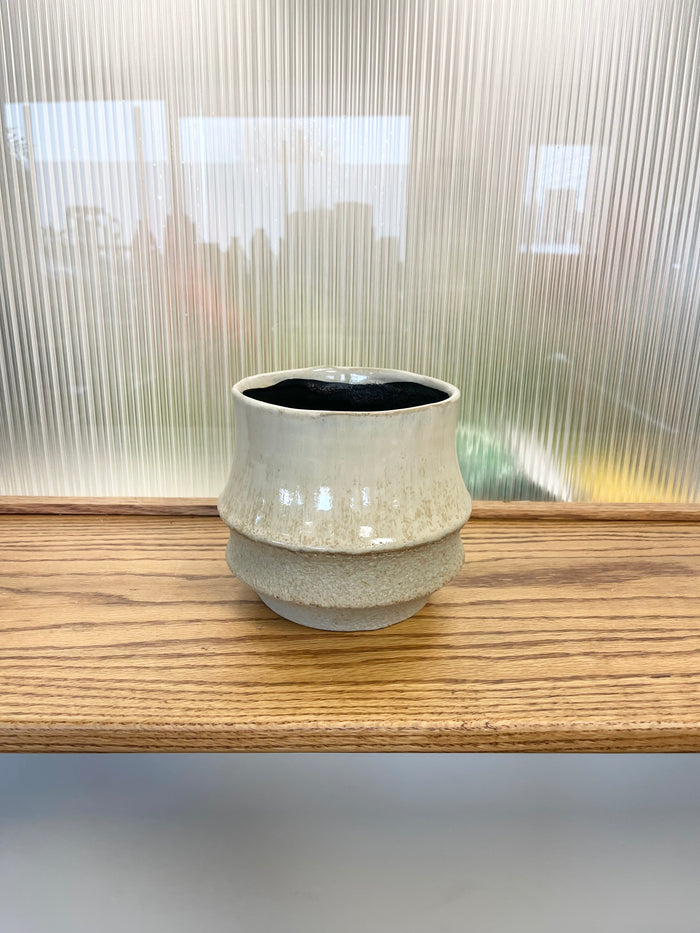 Tall Many Layers Tan Stoneware Planter