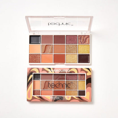 An opened Enamoured eyeshadow palette on a white background.