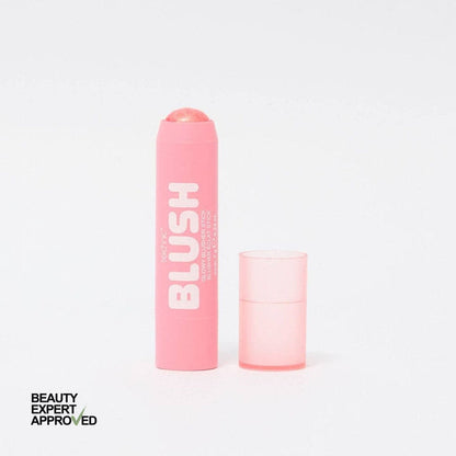 Technic Glowy Blusher Stick in shimmery pink with rounded tip and translucent cap