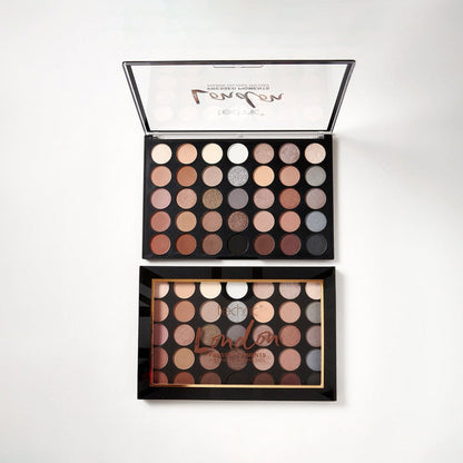 Technic London Pressed Pigment Palette open showing 35 neutral and cool-toned eyeshadow pans