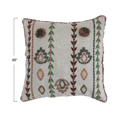 Textural Embroidered Cotton Pillow
