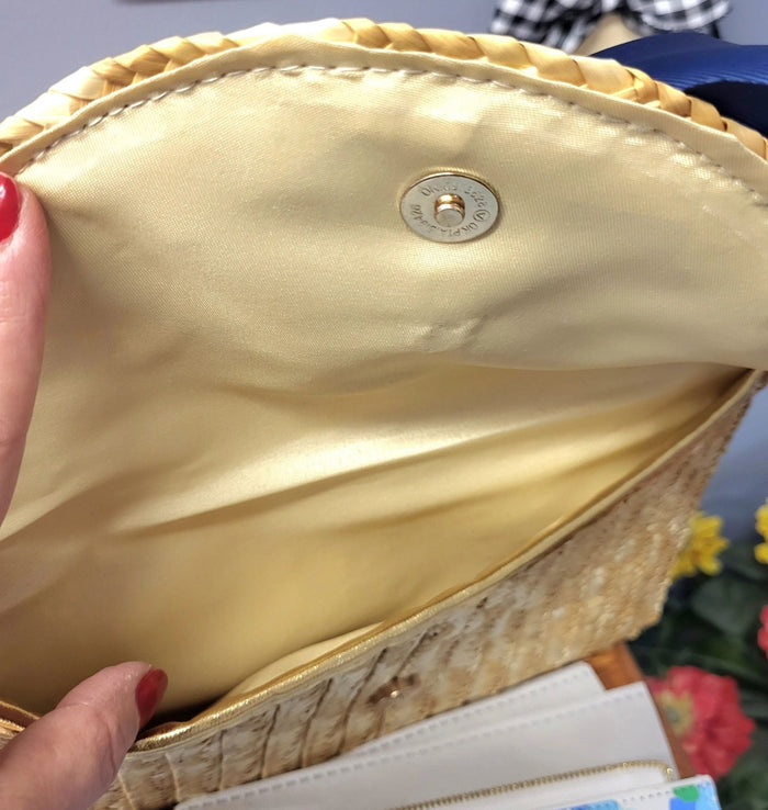 The Vineyard Straw Clutch with Interchangeable Bow - Hot Pink - Potpourri Gift Shop