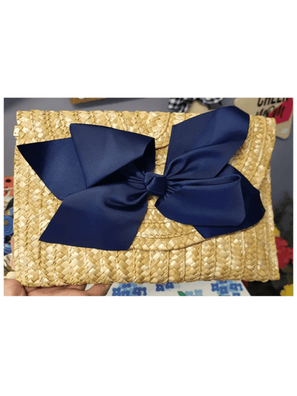 The Vineyard Straw Clutch with Interchangeable Bow - Navy - Potpourri Gift Shop