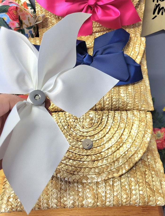 The Vineyard Straw Clutch with Interchangeable Bow - Navy - Potpourri Gift Shop