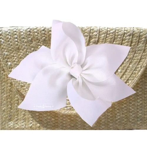 The Vineyard Straw Clutch with Interchangeable Bow - White. - Potpourri Gift Shop